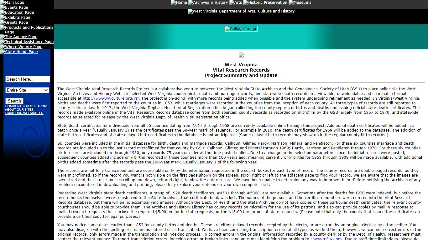 West Virginia Vital Research Records - Select Search Type